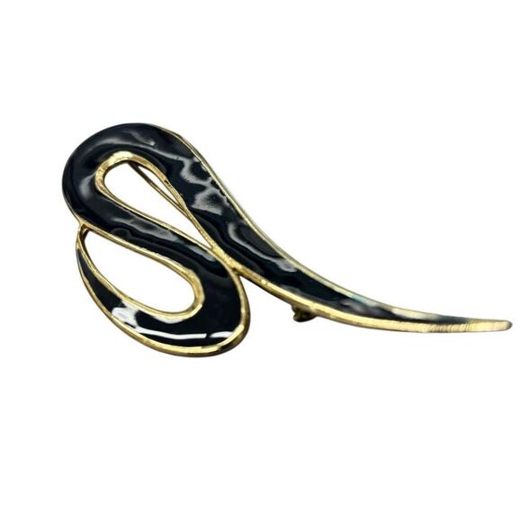 M Jent Vintage Gold Tone Navy Blue Abstract Brooch Pin - Picture 2 of 4